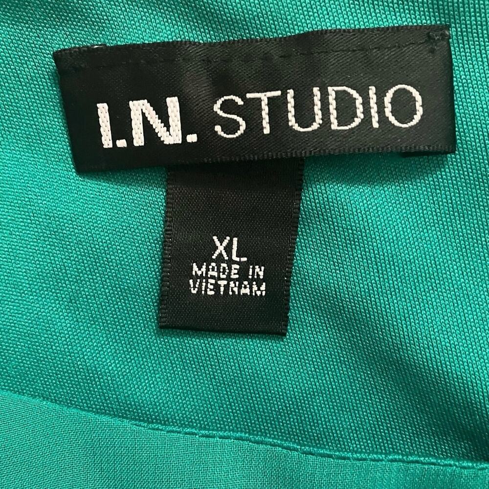 I.N. Studio Women's Green Boatneck 3/4 Accordion Sheer Slv Layered Blouse SZ XL - Picture 6 of 8